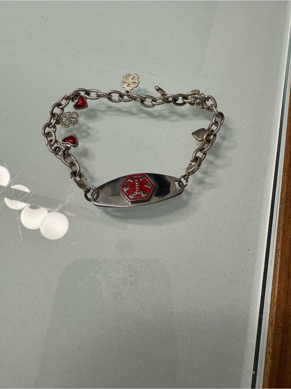 Sterling Silver Red Enamel Medical ID Bracelet free add on with purchase